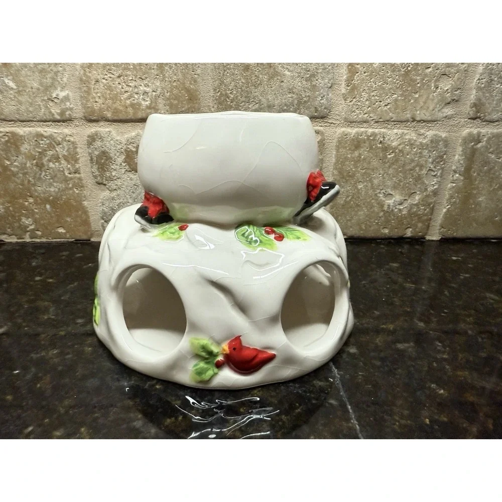 Fitz and Floyd 2013 Holly Hat Snowman Ceramic‎ Tea Light Candle Jar Warmer Rare